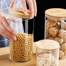 Conjunto de Potes Herméticos de Vidro com Tampa de Bambu Mantimentos Condimentos Empilháveis