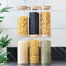 Conjunto de Potes Herméticos de Vidro com Tampa de Bambu Mantimentos Condimentos Empilháveis