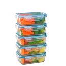 Kit 10 Potes de Vidro Hermético Retangular 4 Travas Mantimentos Marmita Fit Microondas