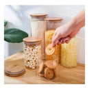 Conjunto de Potes Herméticos de Vidro com Tampa de Bambu Mantimentos Condimentos Empilháveis