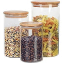Conjunto de Potes Herméticos de Vidro com Tampa de Bambu Mantimentos Condimentos Empilháveis