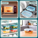 Kit 10 Potes de Vidro Hermético Retangular 4 Travas Mantimentos Marmita Fit Microondas