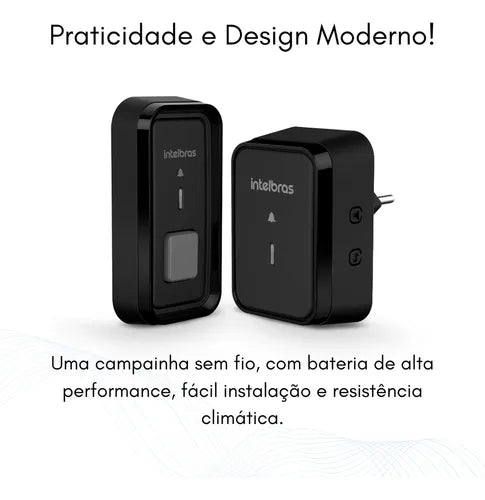 Campainha Sem Fio Externa Com Protetor Antivandalismo  Intelbras CIB 101 de Tomada Bateria 5 Anos