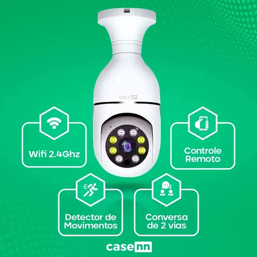 Câmara Lampada de Segurança Wifi Com Visão Noturna Interna Externa