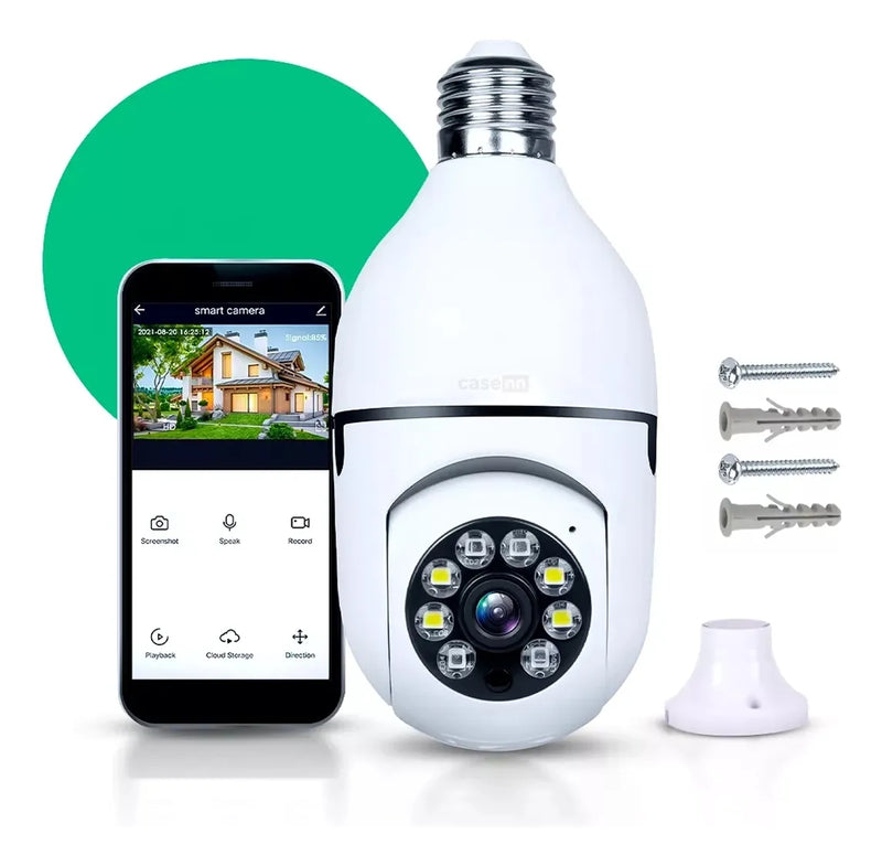 Câmara Lampada de Segurança Wifi Com Visão Noturna Interna Externa