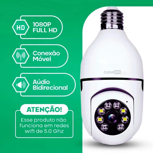 Câmara Lampada de Segurança Wifi Com Visão Noturna Interna Externa