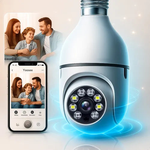 Câmara Lampada de Segurança Wifi Com Visão Noturna Interna Externa