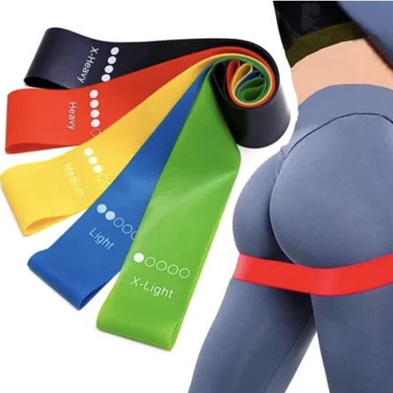 Kit 5 Elástico de Treino Mini Band + Elástico Tensão Extensor Exercício Treino Funcional Fisioterapia em Casa