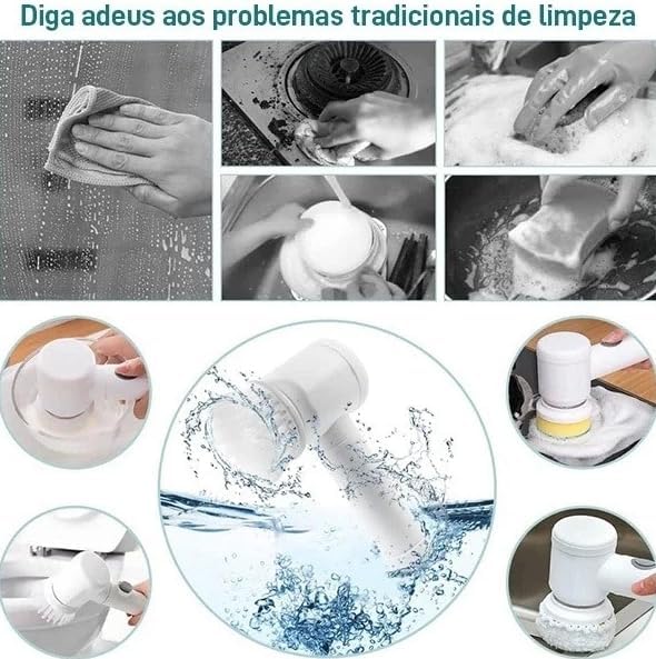 Escova de limpeza elétrica 5 em 1 multiuso sem fio para cozinha/banheiro, limpeza diária de sapatos, tapetes, superfícies em geral