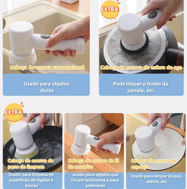 Escova de limpeza elétrica 5 em 1 multiuso sem fio para cozinha/banheiro, limpeza diária de sapatos, tapetes, superfícies em geral