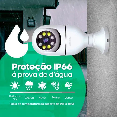 Câmara Lampada de Segurança Wifi Com Visão Noturna Interna Externa